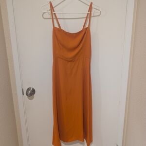 Reformation Orange Square Neckline Midi Dress